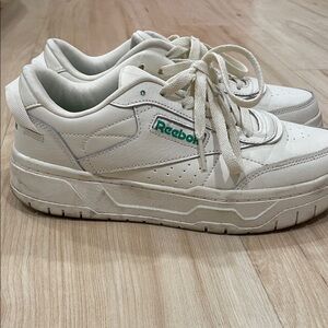 Reebok White Leather Low-Top Sneakers with Green Logo